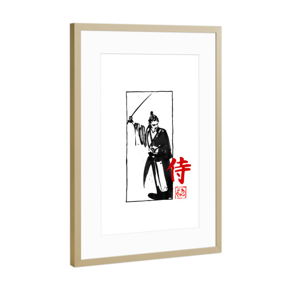 Poster mit Rahmen Gold "Kumitate-Samurai-Schwert" artboxONE - Reise / Asien - Samurai,Sumie,Japan,Kanji