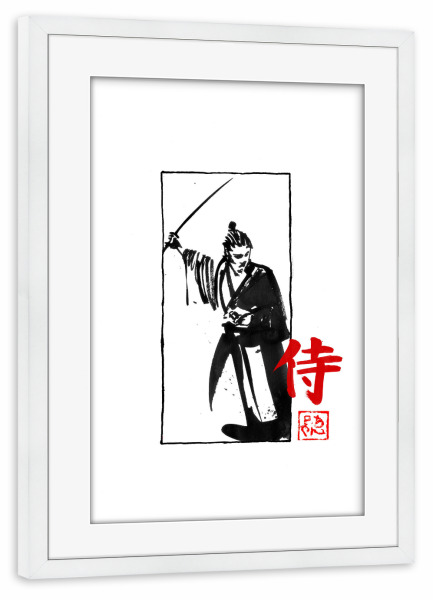 Poster mit Rahmen weiß "Kumitate-Samurai-Schwert" artboxONE - Reise / Asien - Samurai,Sumie,Japan,Kanji