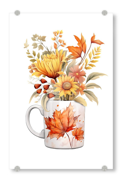 Acrylglasbild "Cozy Autumn Leaves and Flowers" artboxONE - Floral,Für Mama,Festivals,Lustig