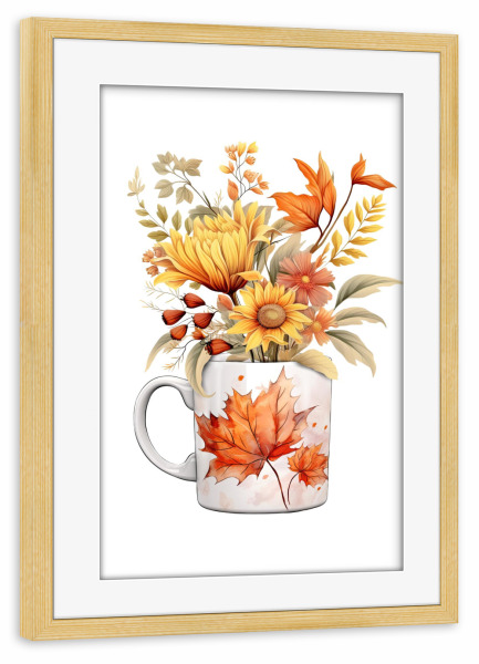Poster mit Rahmen kiefer "Cozy Autumn Leaves and Flowers" artboxONE - Floral,Für Mama,Festivals,Lustig
