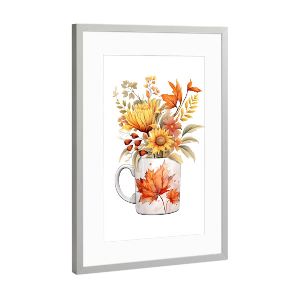 Poster mit Rahmen Silber "Cozy Autumn Leaves and Flowers" artboxONE - Floral,Für Mama,Festivals,Lustig