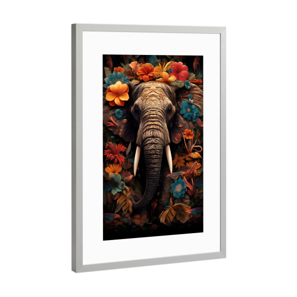 Poster mit Rahmen Silber "Elephant Flowers (matart)" artboxONE - Natur,Floral,Tiere