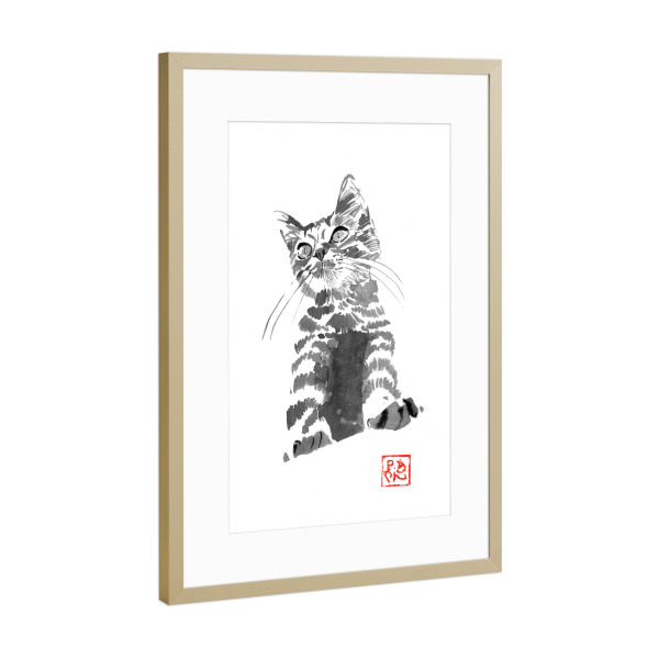 Poster mit Rahmen Gold "Clyde auf dem Dach" artboxONE - Tiere - Katze,Sumie,Japan,Tier