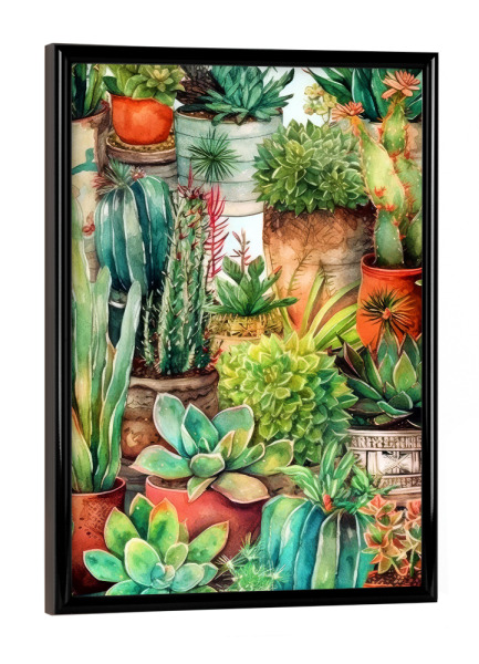 Poster mit schwarzem Rahmen "Sukkulenten und Kakteen F" artboxONE - Natur,Floral - Sukkulenten,Kakteen,Kaktus,Natur,Blumen,Botanische,Blatt,Blumen
