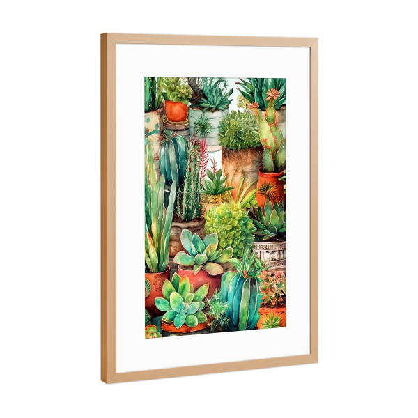 Poster mit Rahmen Kupfer "Sukkulenten und Kakteen F" artboxONE - Natur,Floral - Sukkulenten,Kakteen,Kaktus,Natur,Blumen,Botanische,Blatt,Blumen
