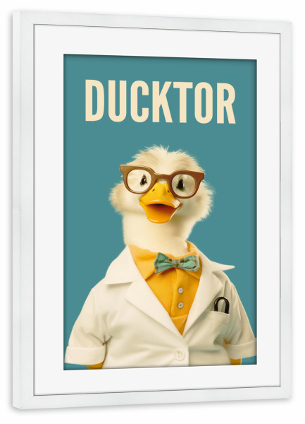 Poster mit Rahmen weiß "Ducktor" artboxONE - Tiere,Lustig - Ente,Arzt,Pop-art,Moderne kunst,Vögel,Humor,Lustig