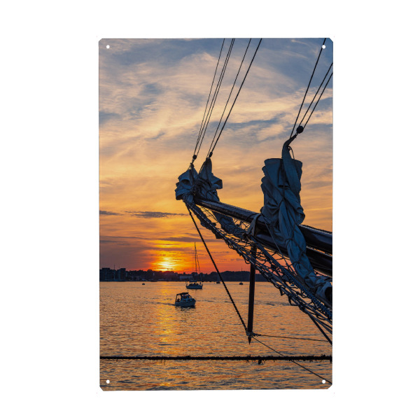 Holzbild "Sonnenuntergang, Schiffe, Warnow" artboxONE - Natur,Reise