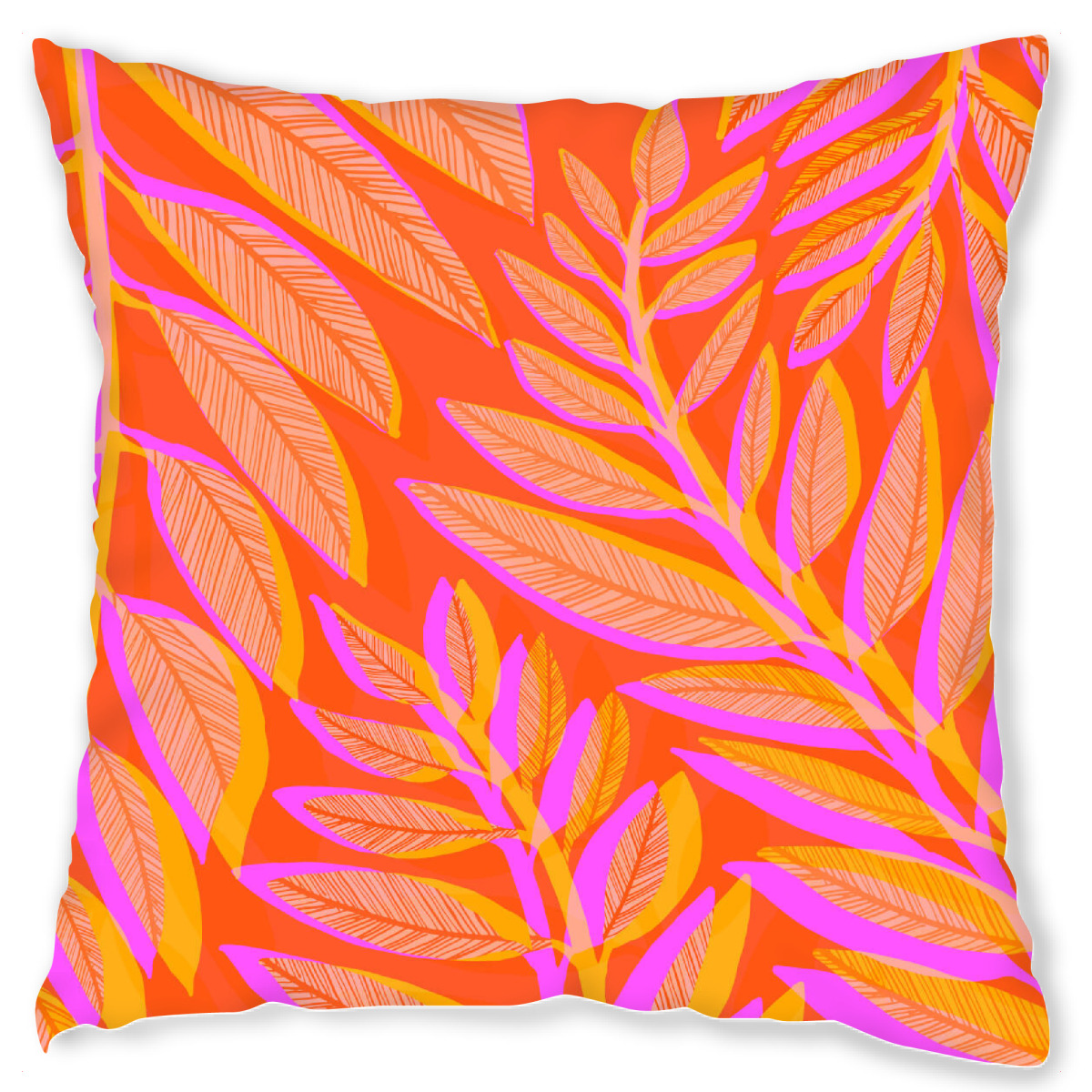 Design-Kissen "Gallagher - Hot Tropics" artboxONE - Natur,Floral - Neon,Farbenfroh,Bunt,Blatt,Natur,Farn,70er,Farbe,Botanisch