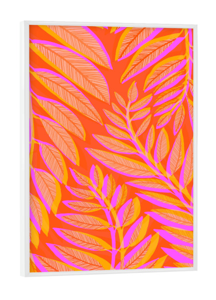 Poster mit weißem Rahmen "Gallagher - Hot Tropics" artboxONE - Natur,Floral - Neon,Farbenfroh,Bunt,Blatt,Natur,Farn,70er,Farbe,Botanisch