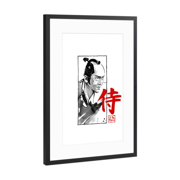 Poster mit Rahmen Schwarz (Metallic) "Kumitate-Samurai" artboxONE - Reise / Asien - Samurai,Sumie,Japan,Kanji