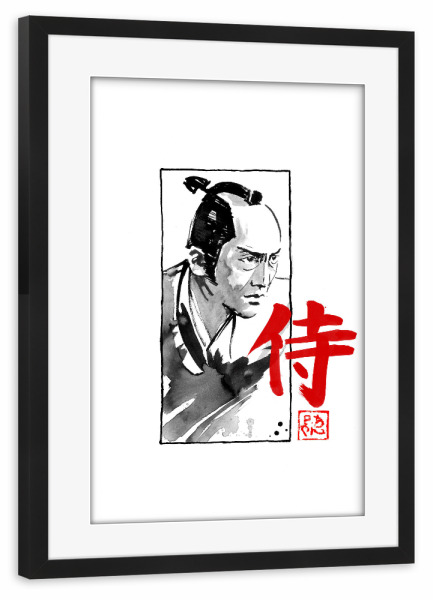 Poster mit Rahmen schwarz "Kumitate-Samurai" artboxONE - Reise / Asien - Samurai,Sumie,Japan,Kanji