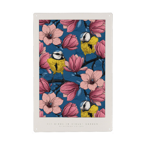 Metall Poster "Kirilova - Frühling" artboxONE - Natur,Floral,Tiere - Blume,Blüte,Natur,Botanik,Tropisch,Dschungel,Bunt,Farbenfroh,Vogel,Tier