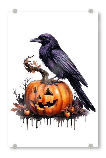 Acrylglasbild "Schwarze Krähe mit Kürbis" artboxONE - Tiere,Essen & Trinken,Abstrakt,Festivals,Halloween