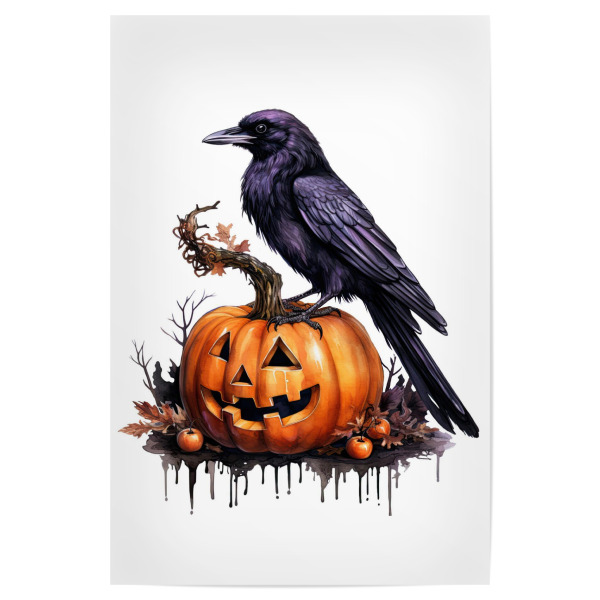 Poster "Schwarze Krähe mit Kürbis" artboxONE - Tiere,Essen & Trinken,Abstrakt,Festivals,Halloween