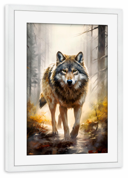 Poster mit Rahmen weiß "Wolf Forest 2 (matart)" artboxONE - Natur,Tiere - Wolf,Wölfe,Tier,Tiere,Natur,Wild,Wald