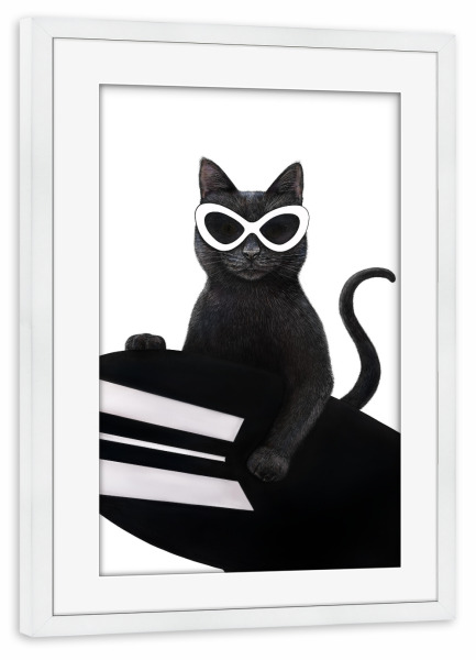 Poster mit Rahmen weiß "Katzensurfer" artboxONE - Tiere,Comic,Fashion,Für Mama,Lustig