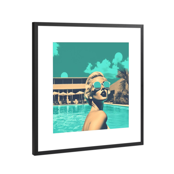 Poster mit Rahmen Schwarz (Metallic) "SCHWIMMBADZEIT" artboxONE - Fashion,Für Mama - Schwimmen,Pool,Schwimmbad,Frau