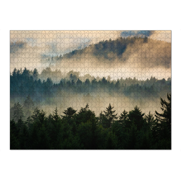 Puzzle Ravensburger "Nebel im Wald" artboxONE - Natur,Reise - Wald,Bayerischer wald,Bäume,Berge,Grafenau,Nebel,Sonnenuntergang,Bayern,Deutschland