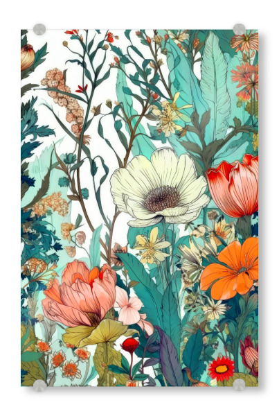 Acrylglasbild "Wiese voller Blumen D" artboxONE - Natur,Floral - Wiese,Natur,Blumen,Blumen,Botanische,Blätter,Blatt,Blumen
