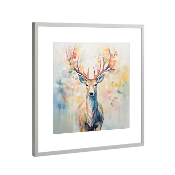 Poster mit Rahmen Silber "Hirsch Illustration" artboxONE - Floral,Tiere,Abstrakt
