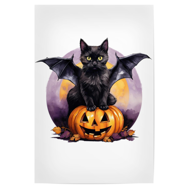 Poster "Black Bat Cat with Pumpkin" artboxONE - Tiere,Essen & Trinken,Festivals,Halloween