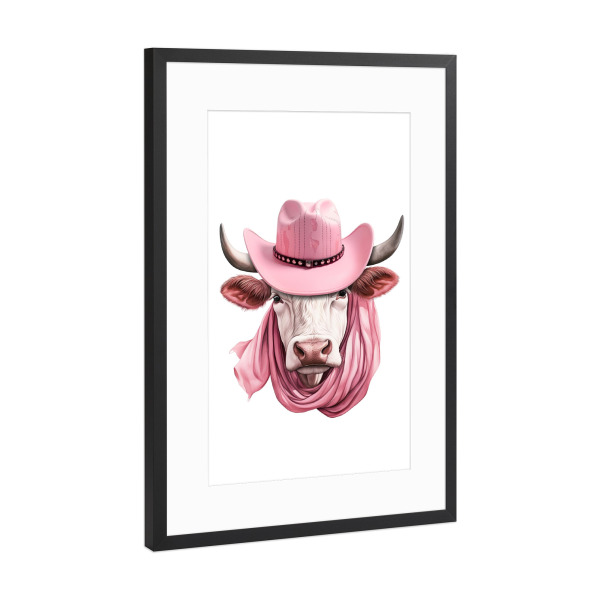 Poster mit Rahmen Schwarz (Metallic) "Rosa Hochlandkuh" artboxONE - Tiere,Fashion,Festivals,Lustig