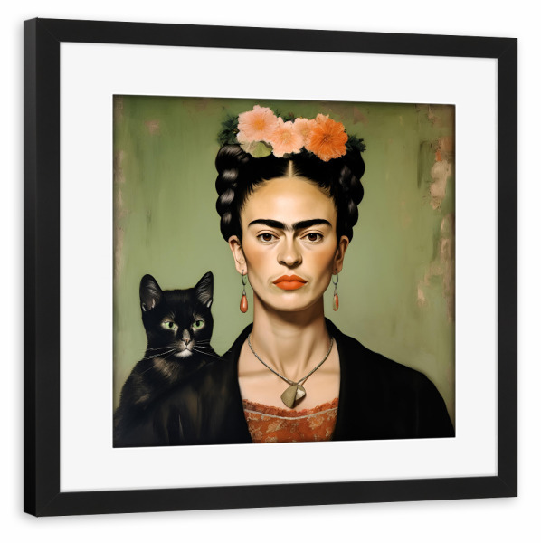Poster mit Rahmen schwarz "Frida Malerei" artboxONE - Floral,Menschen,Fashion