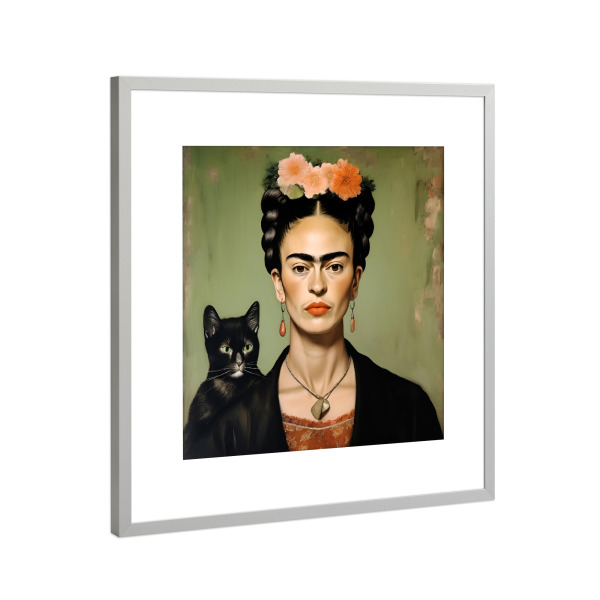 Poster mit Rahmen Silber "Frida Malerei" artboxONE - Floral,Menschen,Fashion