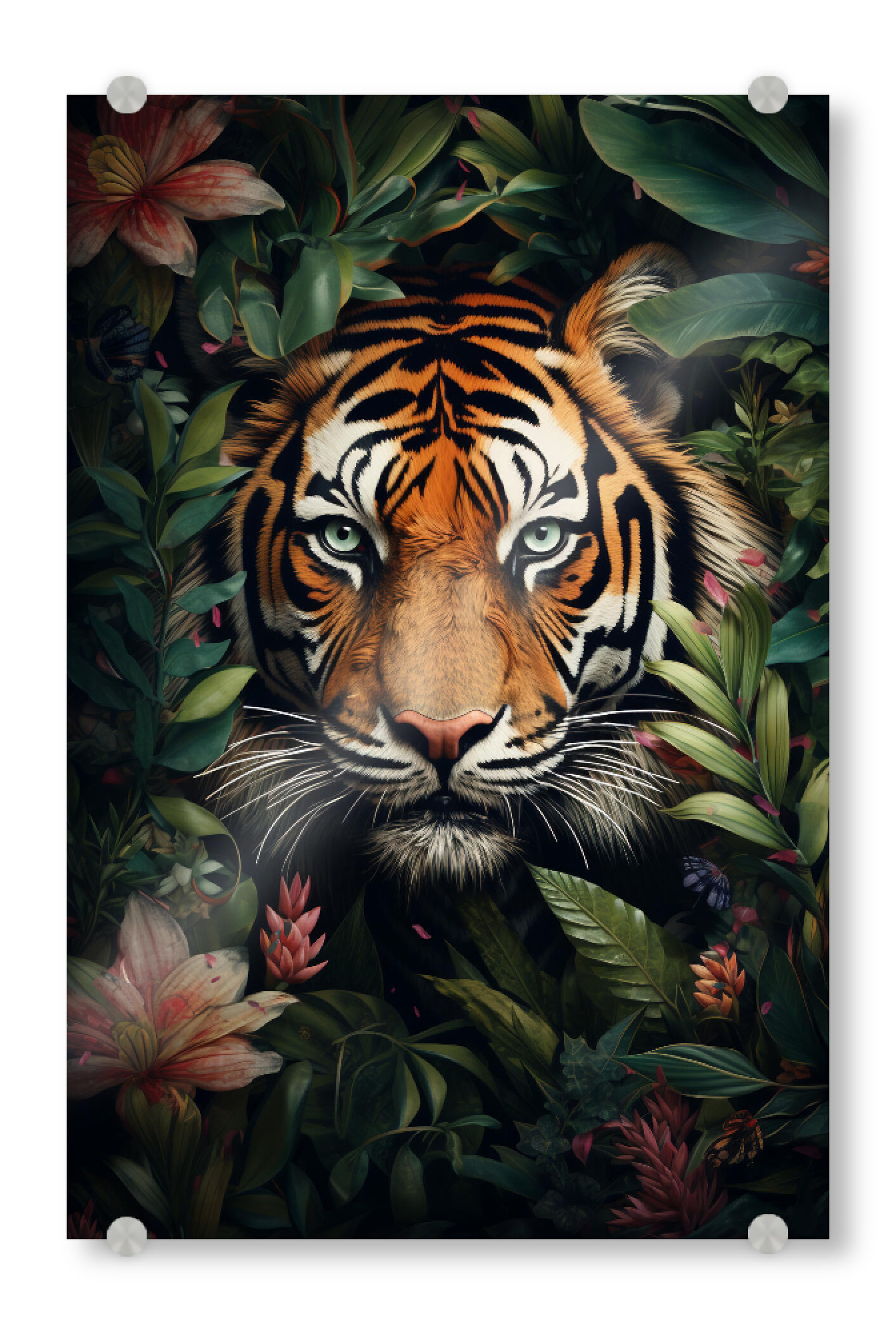 Acrylglasbild "Tiger Flowers (matart)" artboxONE - Natur,Tiere - Tiger,Tiger,Katze,Katzen,Tier,Tiere,Natur,Wild,Tierwelt,Blumen,Blätter,Wald