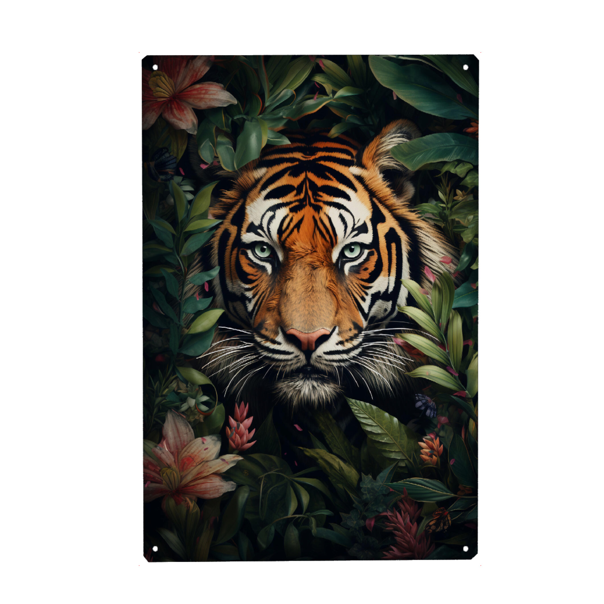 Metall Poster "Tiger Flowers (matart)" artboxONE - Natur,Tiere - Tiger,Tiger,Katze,Katzen,Tier,Tiere,Natur,Wild,Tierwelt,Blumen,Blätter,Wald