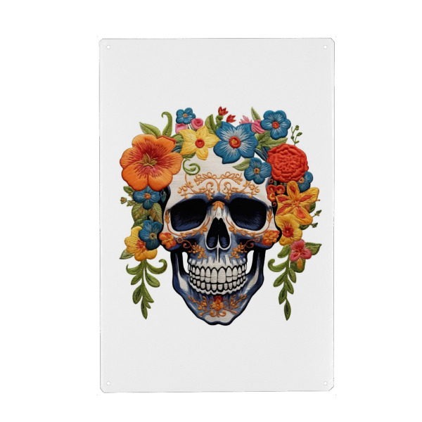 Metall Poster "Skelett-Schädel-Blumen-Designs" artboxONE - Floral,Abstrakt,Fashion,Halloween