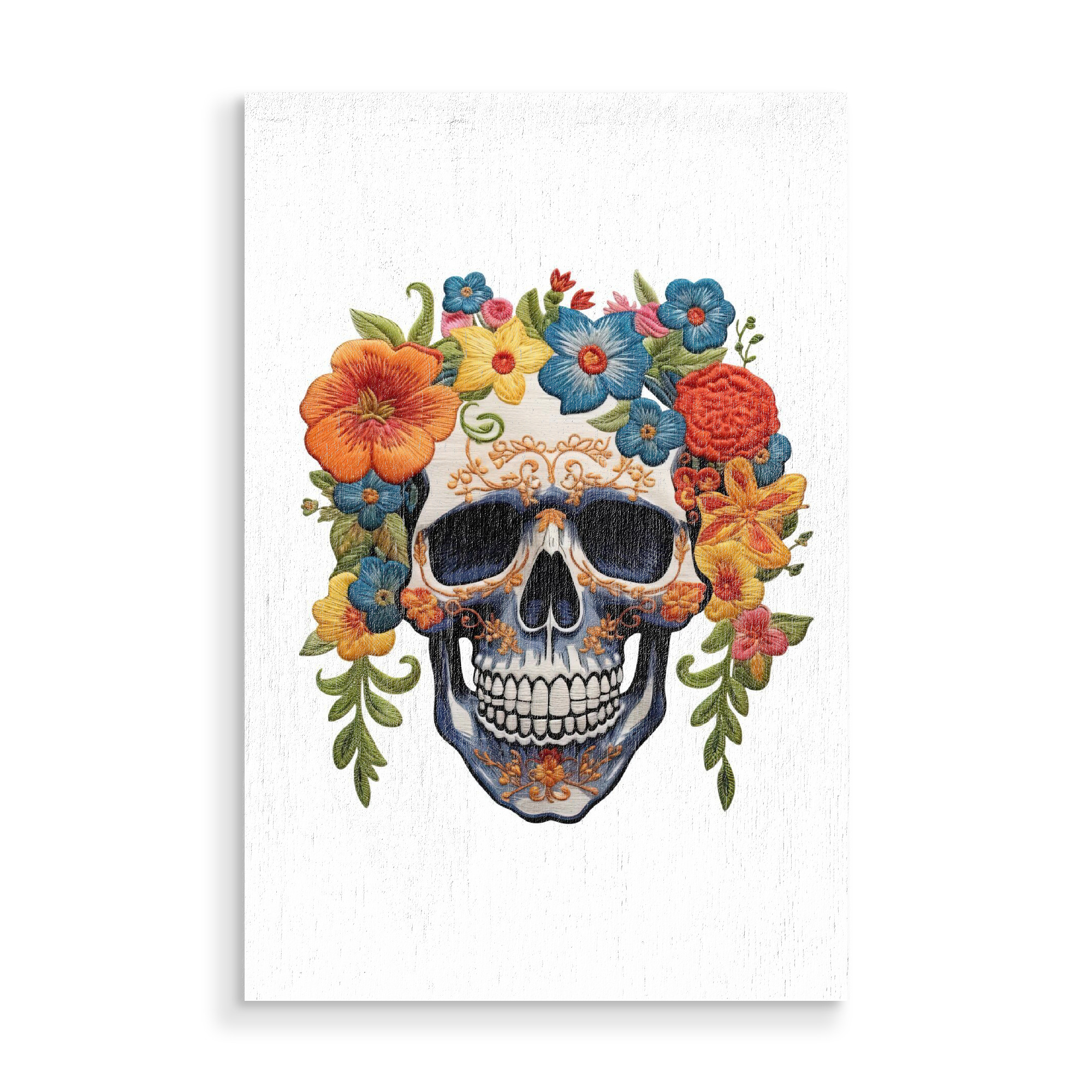 Holzbild "Skelett-Schädel-Blumen-Designs" artboxONE - Floral,Abstrakt,Fashion,Halloween