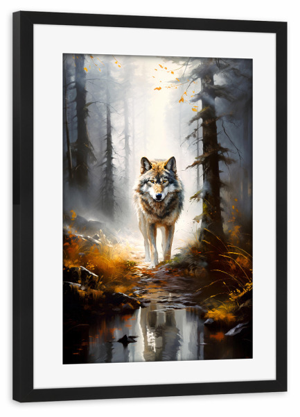 Poster mit Rahmen schwarz "Wolf Forest (matart)" artboxONE - Natur,Tiere - Wolf,Wölfe,Tier,Tiere,Natur,Wild,Wald