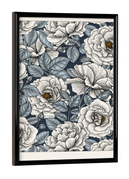 Poster mit schwarzem Rahmen "Kirilova - Rosengarten silber" artboxONE - Typografie,Natur,Floral