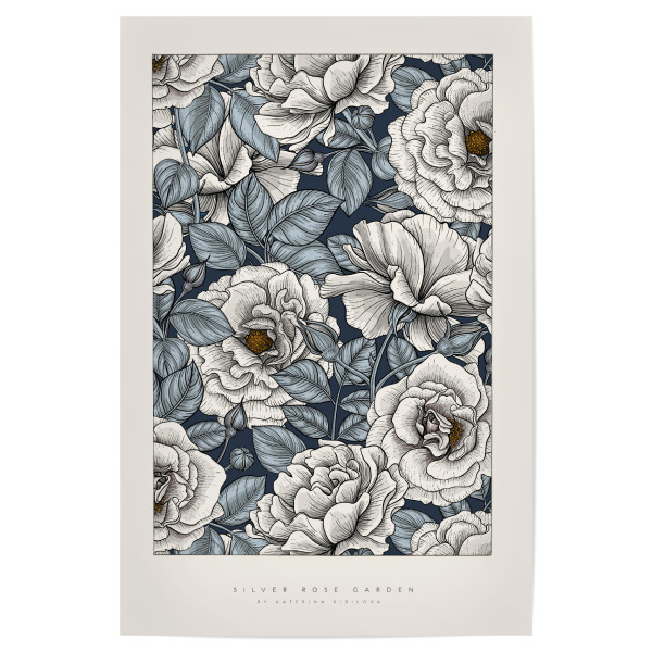 Poster 30x20 cm "Kirilova - Rosengarten silber" artboxONE - Typografie,Natur,Floral