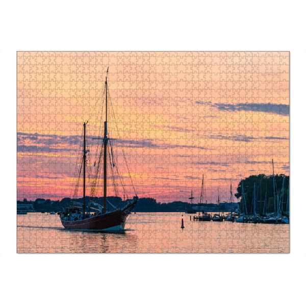 Puzzle Ravensburger "Sonnenuntergang, Warnow, Schiff" artboxONE - Natur,Reise