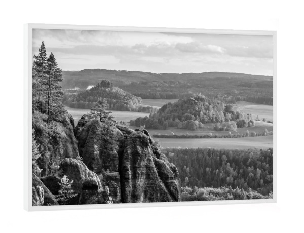 Poster mit weißem Rahmen "Sandsteinformationen" artboxONE - Natur,Schwarzweiß,Reise / Länder