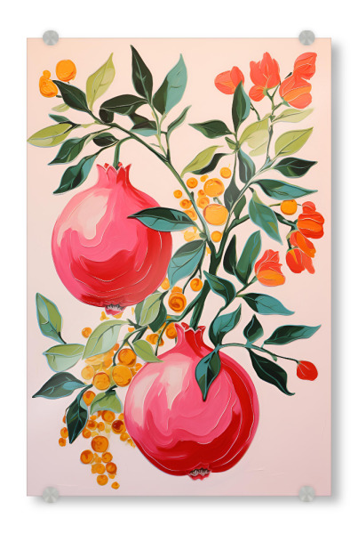 Acrylglasbild "Granatäpfel am Ast" artboxONE - Floral,Abstrakt,Essen & Trinken / Obst & Gemüse
