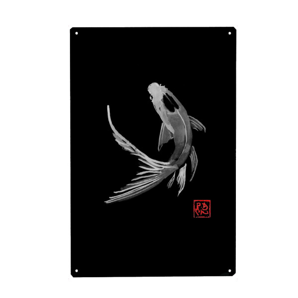 Holzbild "Karpfen-Koi in Schwarz" artboxONE - Tiere - Karpfen,Koi,Sumie,Japan