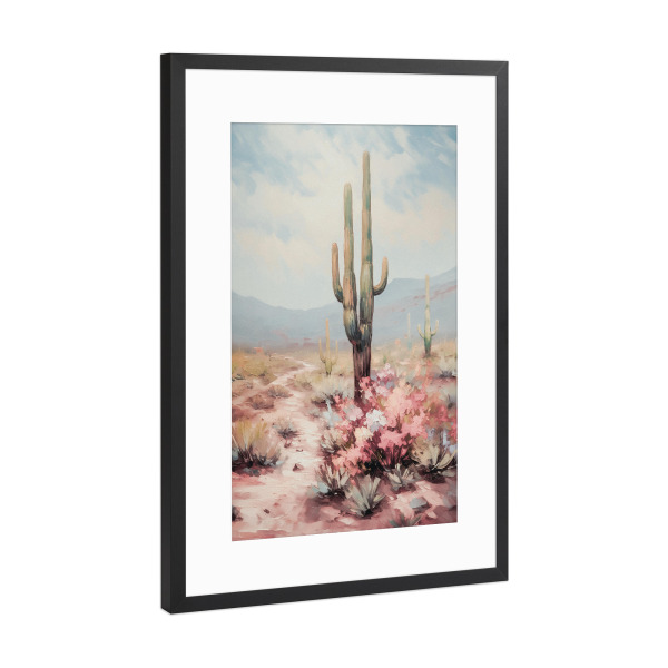 Poster mit Rahmen Schwarz (Metallic) "Kakteen Wüste" artboxONE - Natur,Floral,Abstrakt