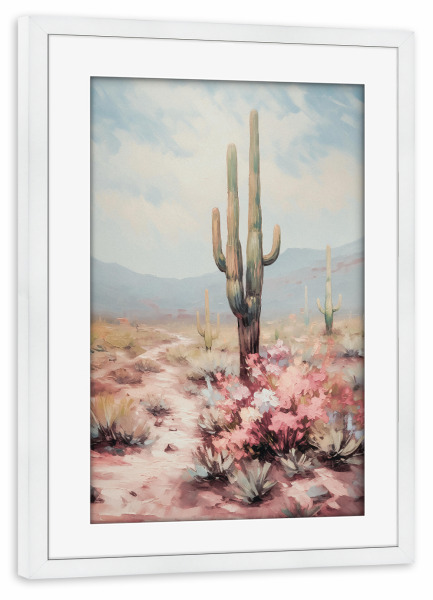 Poster mit Rahmen weiß "Kakteen Wüste" artboxONE - Natur,Floral,Abstrakt