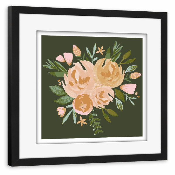 Poster mit Rahmen schwarz "Lisa Dolson - Floral on dark" artboxONE - Natur,Floral - Natur,Pflanze,Blumenstrauß,Blüten,Blumen,Botanik