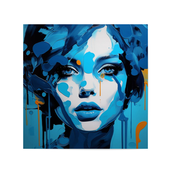 Poster 20x20 cm "BLAUE FRAU TRÄUMT" artboxONE - Comic,Fashion,Für Mama - Blau,Frau,Träumend,Gesicht,Mode