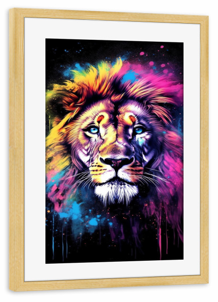 Poster mit Rahmen kiefer "Colorful lion" artboxONE - Tiere,Abstrakt