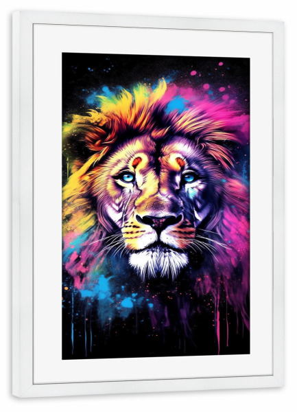 Poster mit Rahmen weiß "Colorful lion" artboxONE - Tiere,Abstrakt