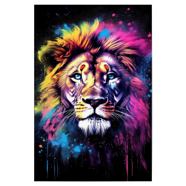 Poster 30x20 cm "Colorful lion" artboxONE - Tiere,Abstrakt - Löwe,Löwendekoration,Aquarelllöwe,Pop-art,Lebendige farben,Aquarell,Wald,Tier,Bunt,König