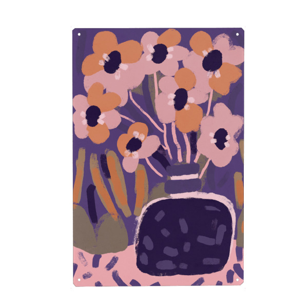 Holzbild "Rosa Blumen In Lila Vase" artboxONE - Floral,Abstrakt,Für Mama