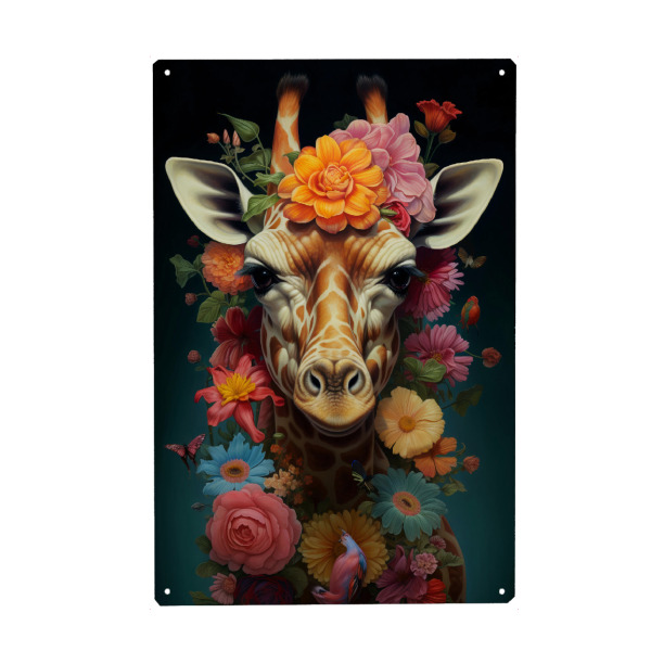Holzbild "Giraffe Flowers (matart)" artboxONE - Natur,Tiere - Giraffe,Tier,Tiere,Natur,Afrika,Wild,Tierwelt,Blumen