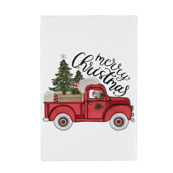 Metall Poster "Frohe Weihnachten, roter Pickup" artboxONE - Abstrakt,Automobile,Weihnachten,Buchstaben,Festivals