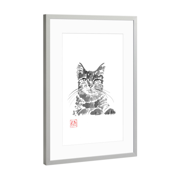 Poster mit Rahmen Silber "Clyde-Dach" artboxONE - Tiere - Katze,Sumie,Japan